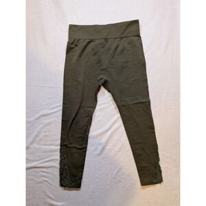 Angels Forever Young Womens LXL Olive Green Lace Trim Leggings Pants